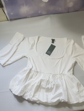 wild fable White Peplum Scoop Neck Long Sleeve Top